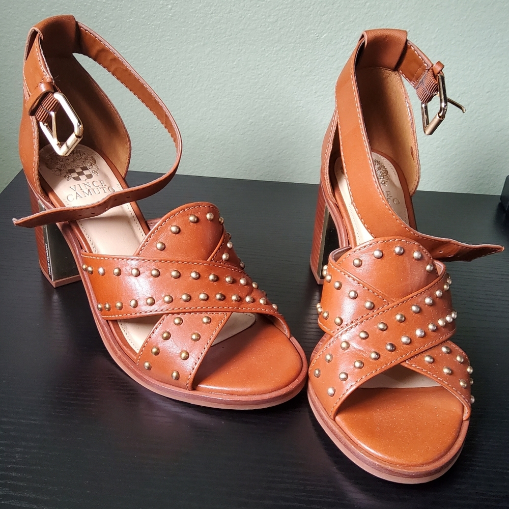 Vince Camuto Tan Studded Heeled Sandals